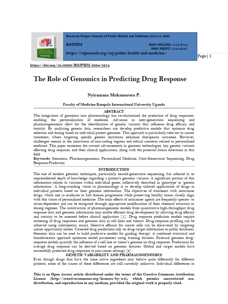 Genomics in Drug Response Prediction | PDF | Single Nucleotide ...