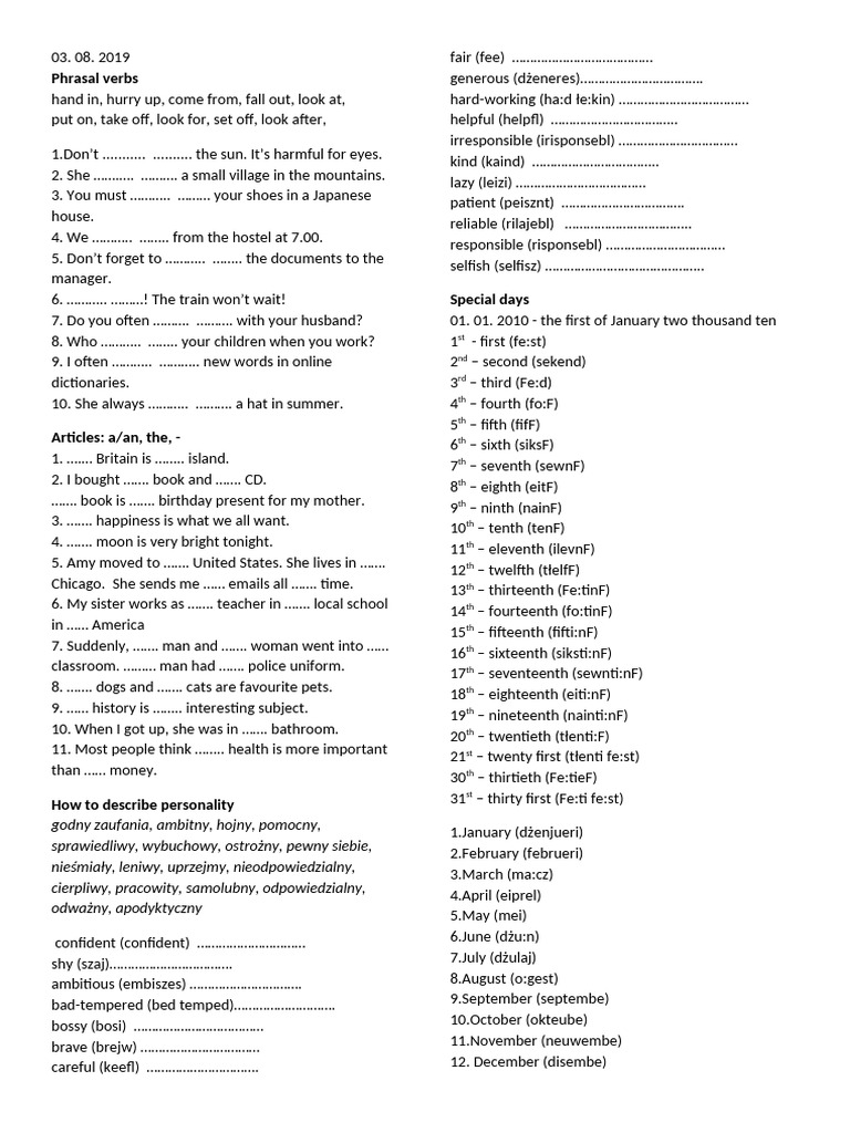 A1 Phrasal Verbs | PDF