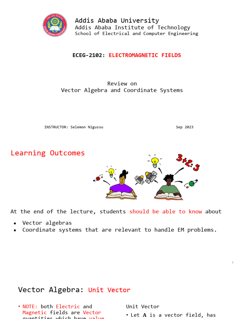 Lec 0 - Review On Vector Algebra and Coordinate Systems | PDF