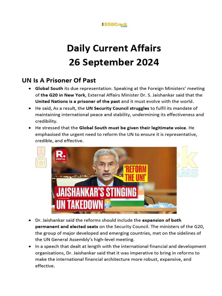 Current Affairs 26 September 2024 | PDF