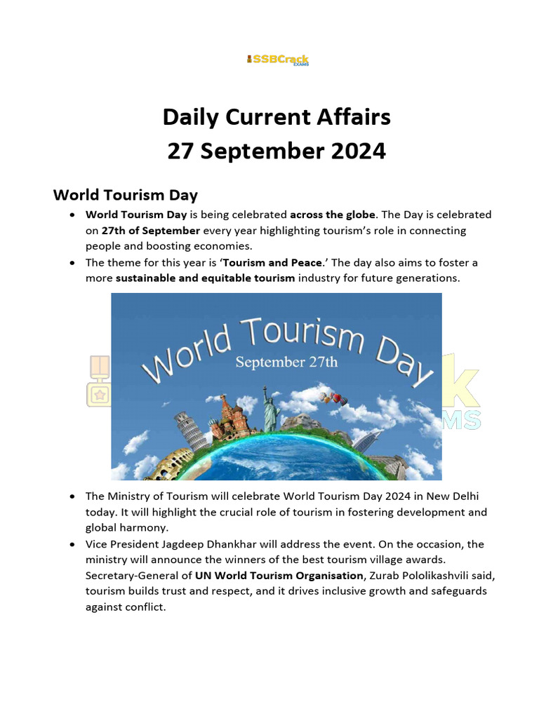 Current Affairs 27 September 2024 | PDF