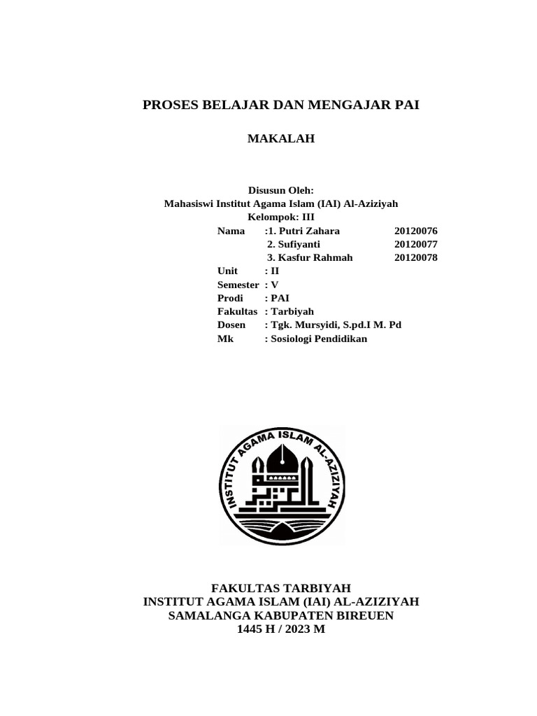 Proses Belajar Dan Mengajar Pai | PDF