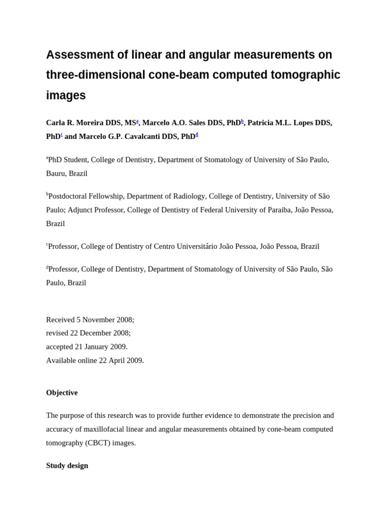 Assessment of Linear and Angular Measurements On Three | PDF