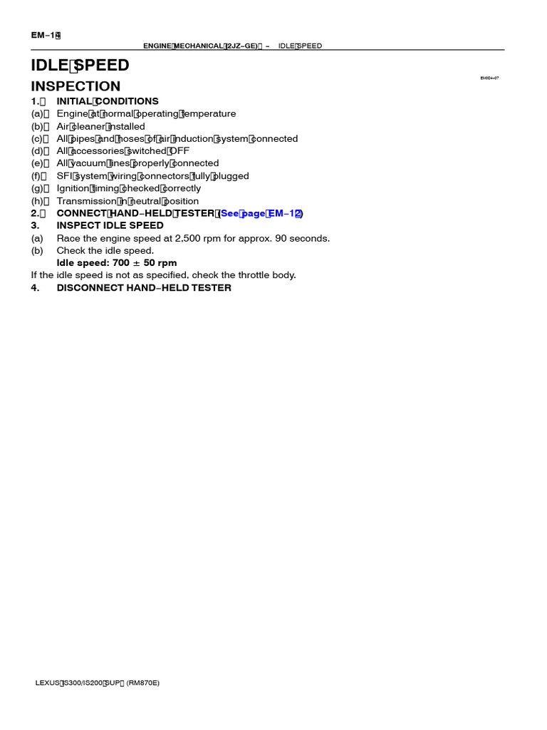 Idle Speed: Inspection | PDF