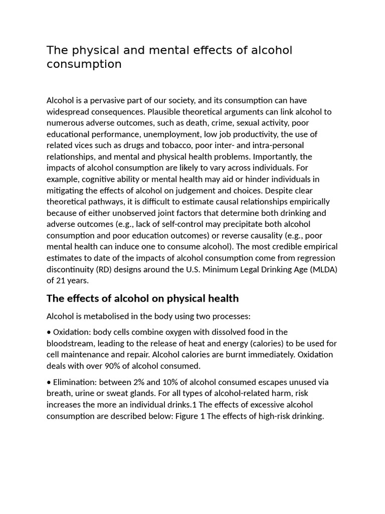 The Physical and Mental Effects of Alcohol Consumption (Ruchika) | PDF
