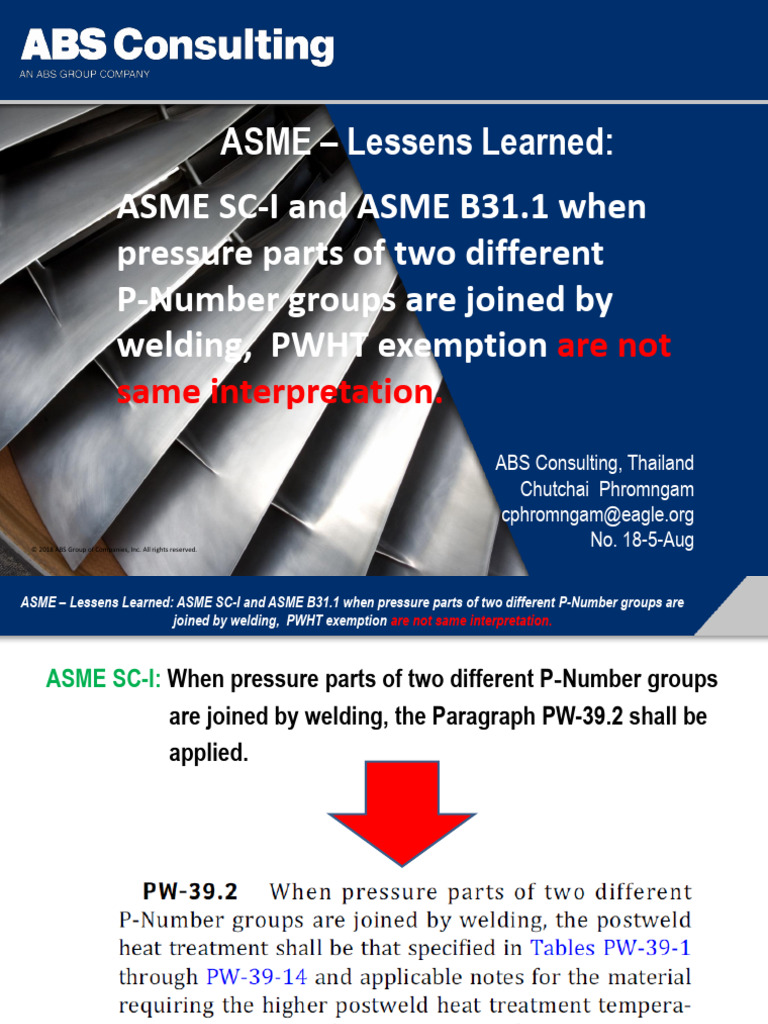 ASME - Lessens Learned - ASME SC-I and ASME B31.1 PWHT Exemption Are ...