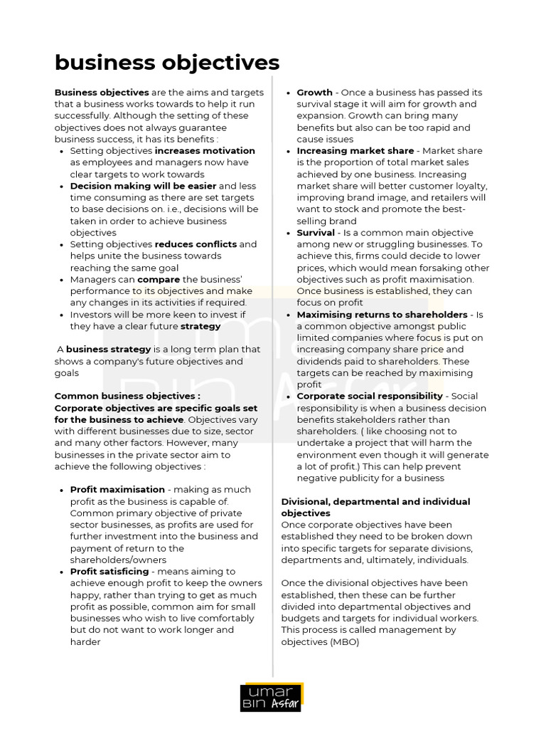 4 Business Objectives | PDF