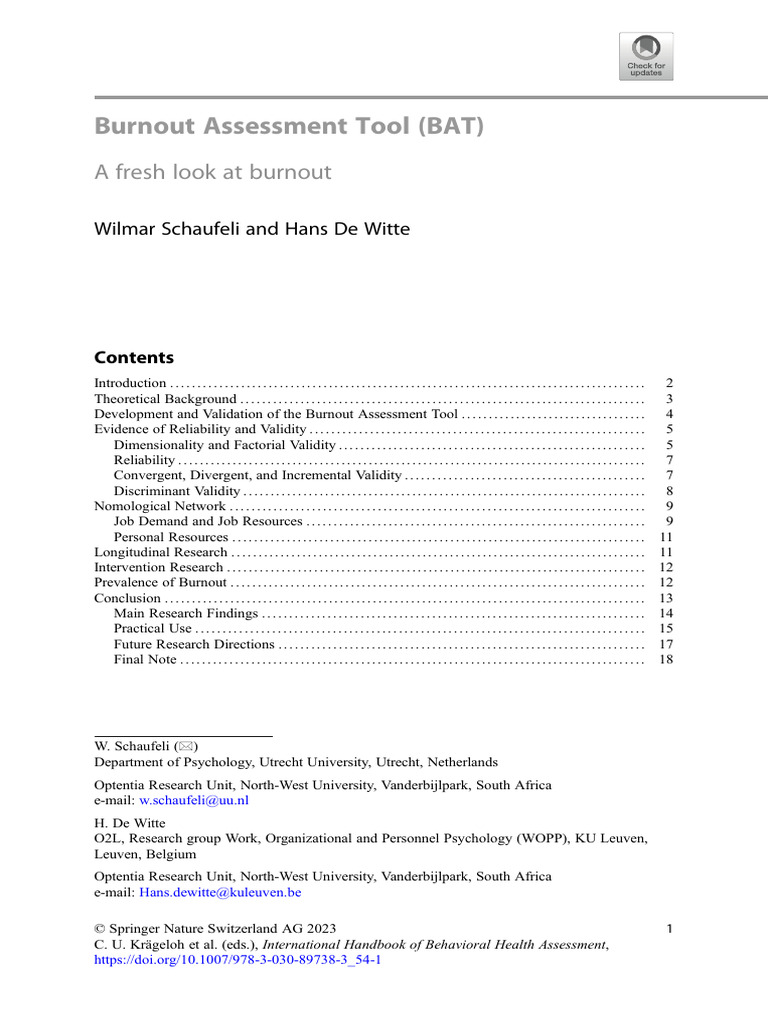Burnout Assessment Tool (BAT) : A Fresh Look at Burnout | PDF