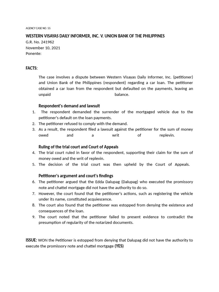55 Western Visayas Daily Informer V UBP | PDF | Estoppel | Finance ...