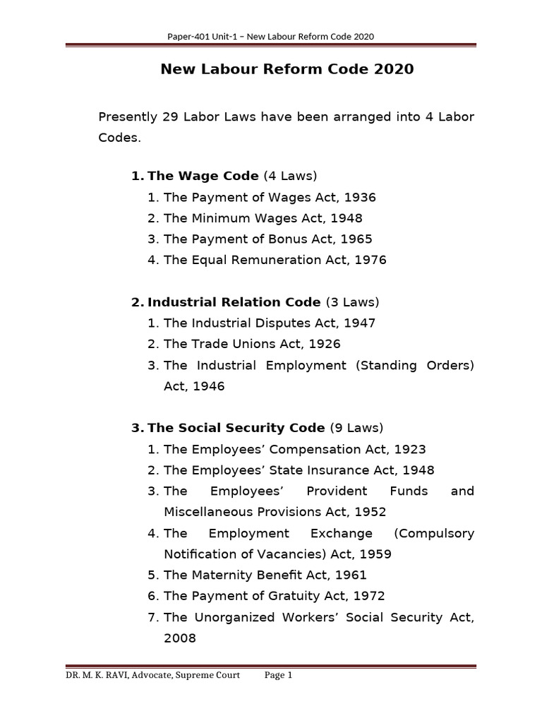 New Labour Reform Code Overview 2020 | PDF | Employment | Labour Law