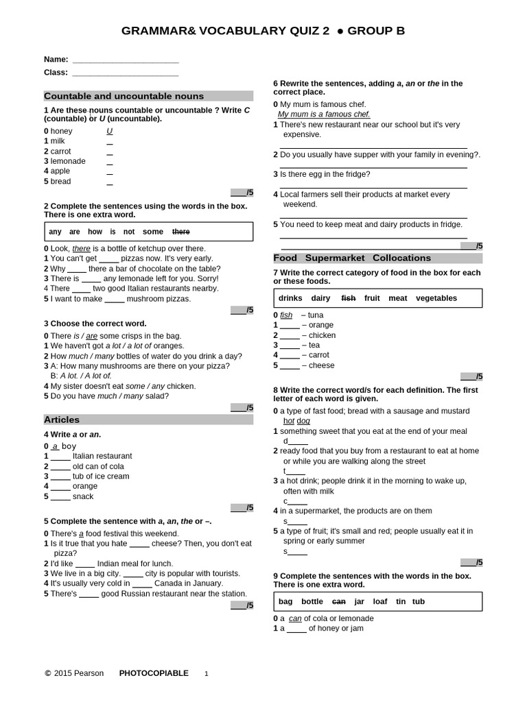 Grammar Vocabulary Quiz 2 B Pdf