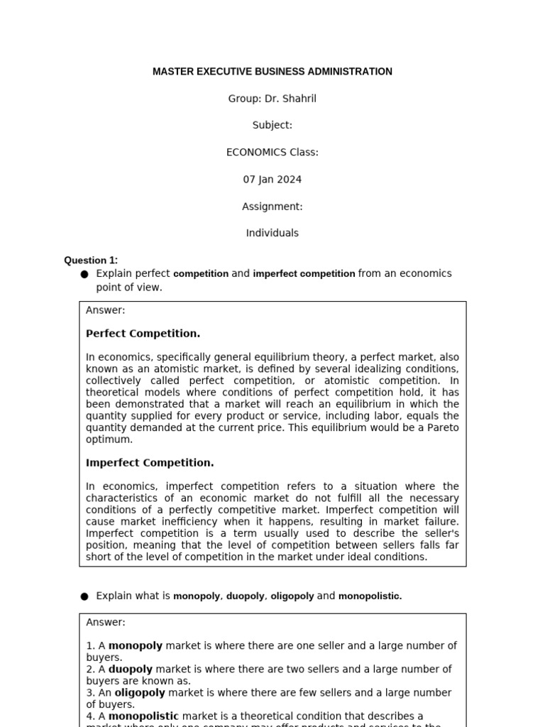 Economics - Assignment #1 - Mansor Yunus (EX2312151) | PDF