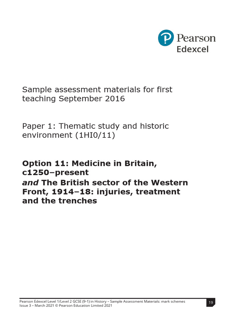 Paper 1 1HI0-11 Medicine - SAMs Mark Scheme | PDF | Vaccination ...