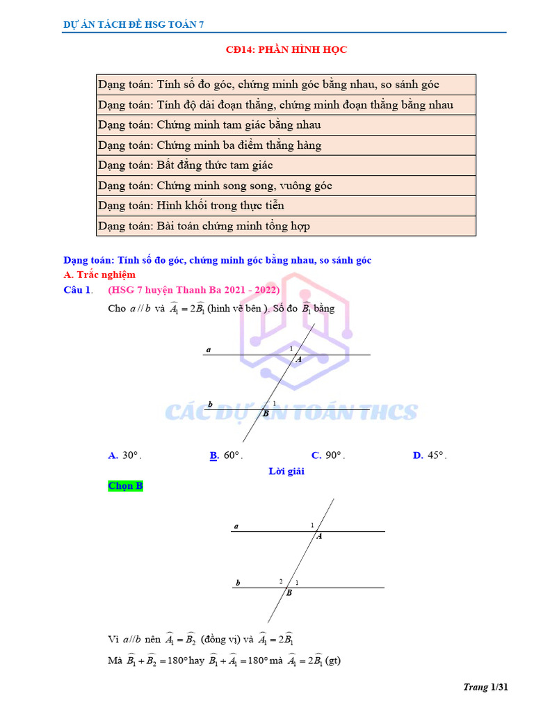 Bai Toan Hinh Hoc Trong Cac de Thi Hoc Sinh Gioi Toan 7 | PDF