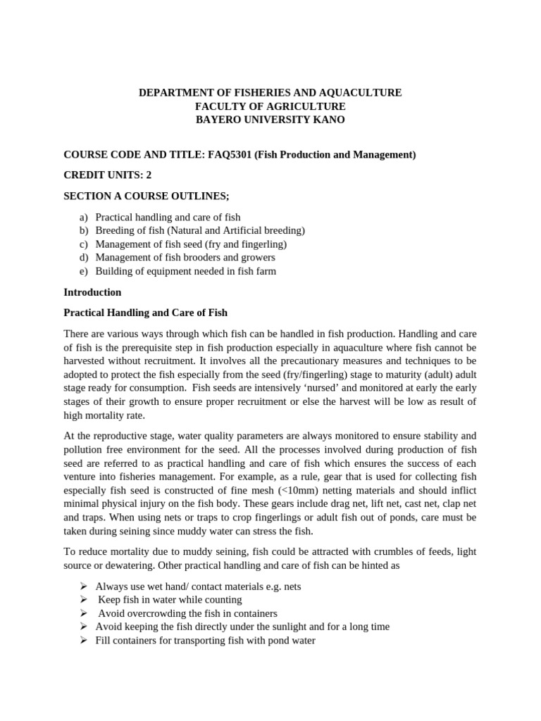 FAQ5301 Fish Production and Management | PDF