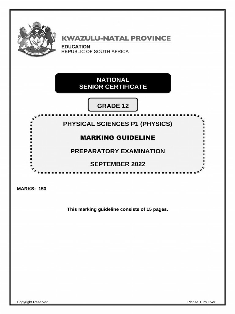 Physical Sciences p1 Sep 2022 Memo Kwazulu-Natal | PDF