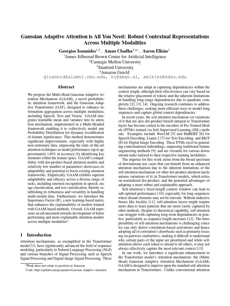 Gaussian Adaptive Attention Is All You Need: Robust Contextual ...