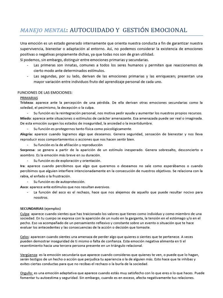 Manejo Mental Rutina y Emociones | PDF | Las emociones | Relaciones ...