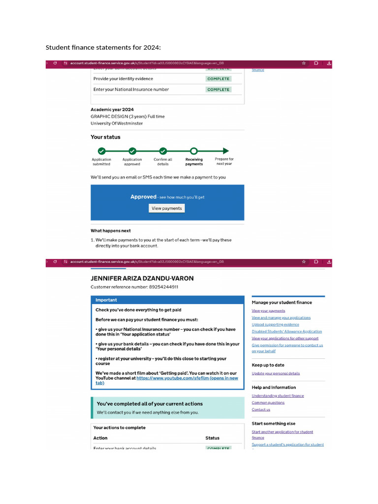 Student Finance Statements For 2024 | PDF