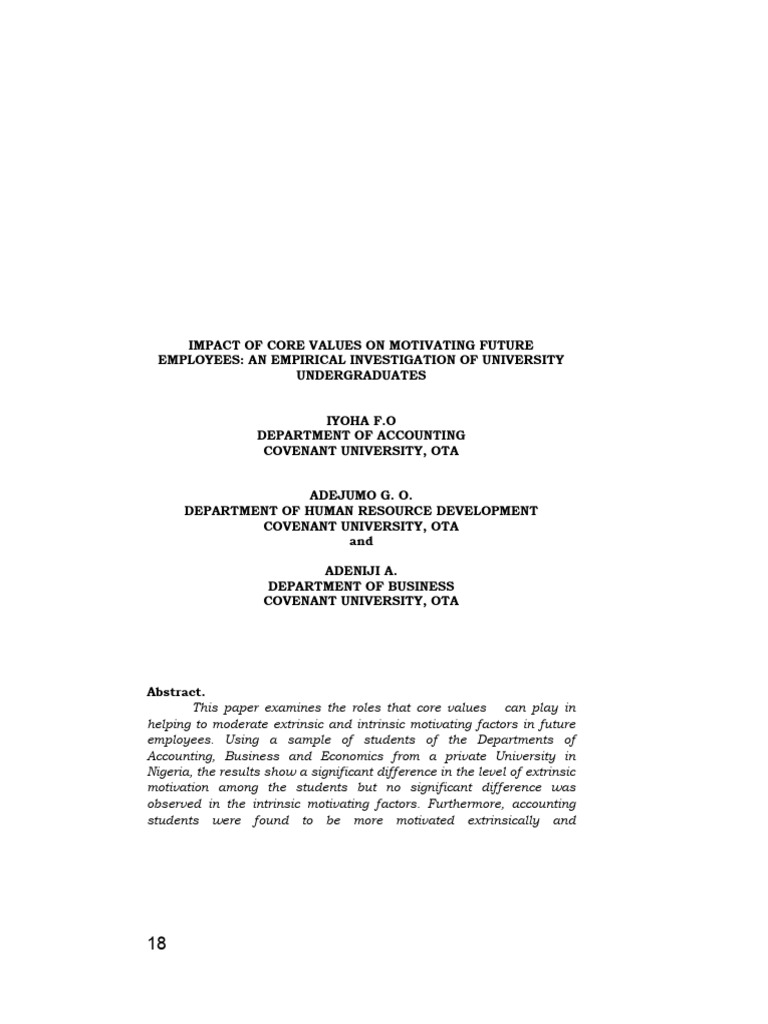 Impact of Core Values On Motiv | PDF