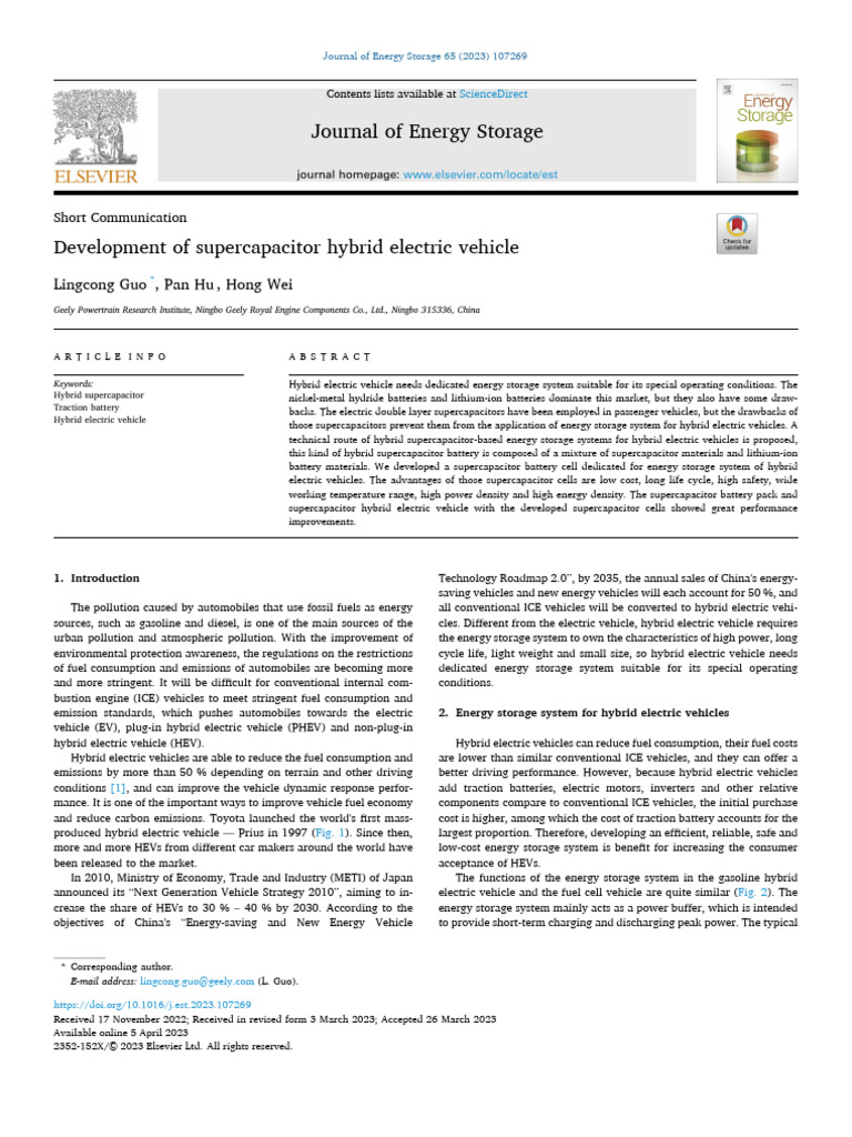 Development of Supercapacitor Hybrid Electric Vehicle | PDF
