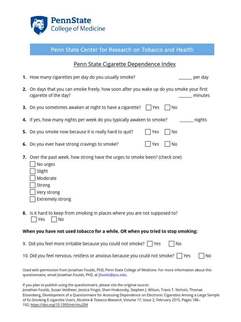 E-Cigarette Dependence Questionnaire | PDF