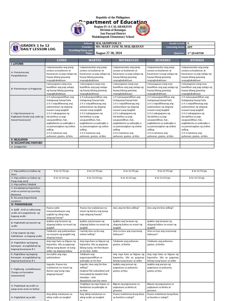 DLL - Epp 5 - Q1 - W6 | PDF