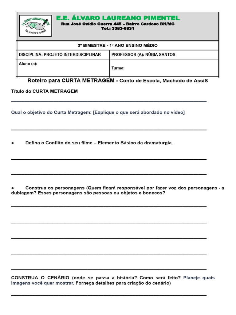 Projeto Interdisciplinar Roteiro Curta Metragem Pdf
