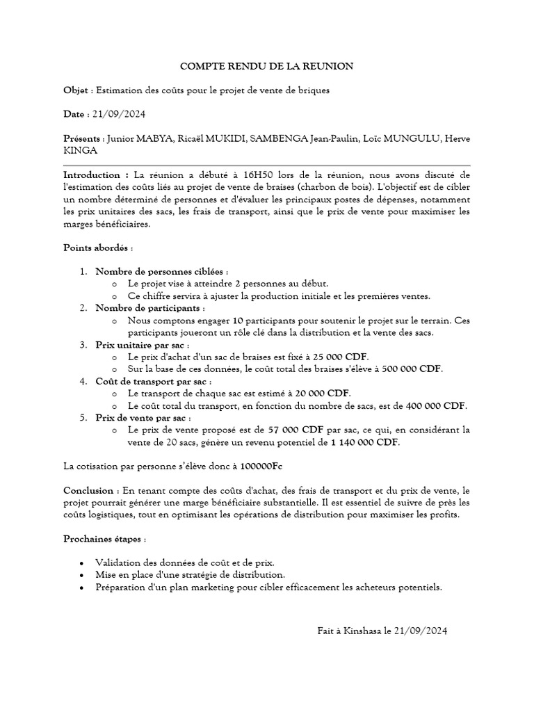 Compte Rendu de La Reunion | PDF