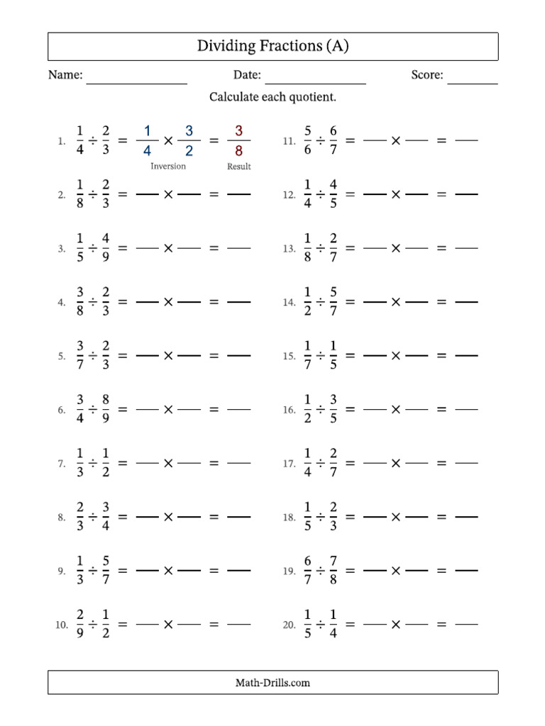Dividing Fractions With No Simplifying | PDF