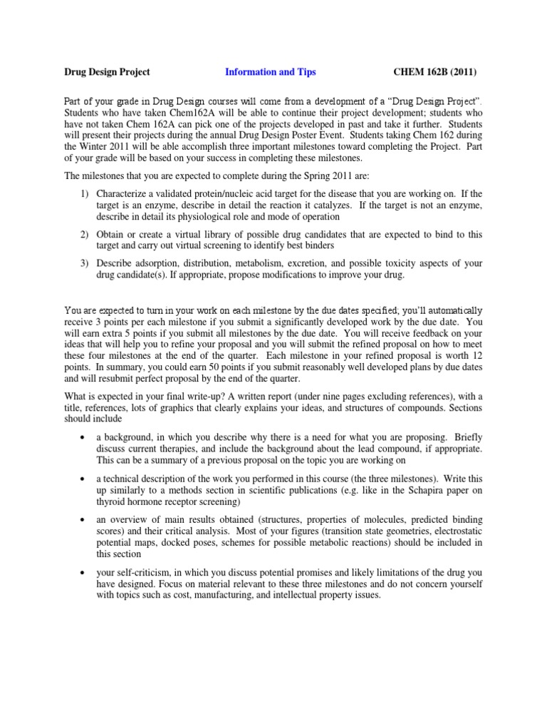 Drug Design Project Guidelines and Milestones | PDF | Drug Design ...