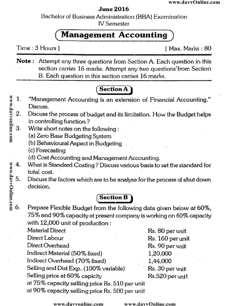 Bba 4 Sem Management Accounting Jun 2016 | PDF