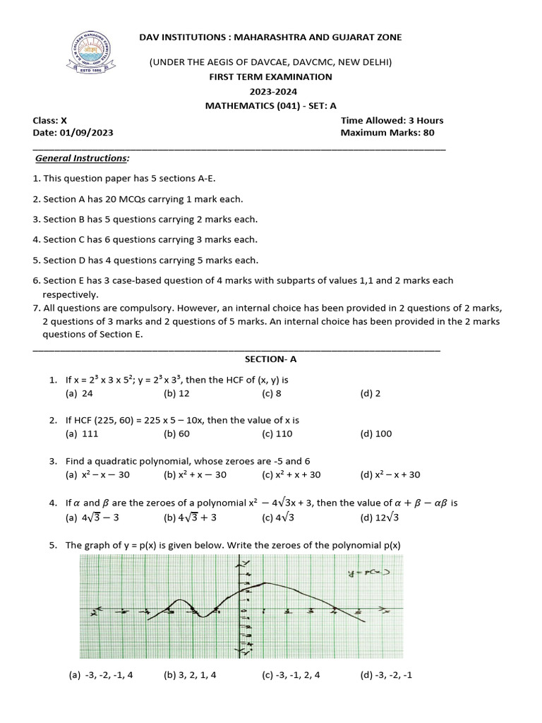 X Maths Set A | PDF
