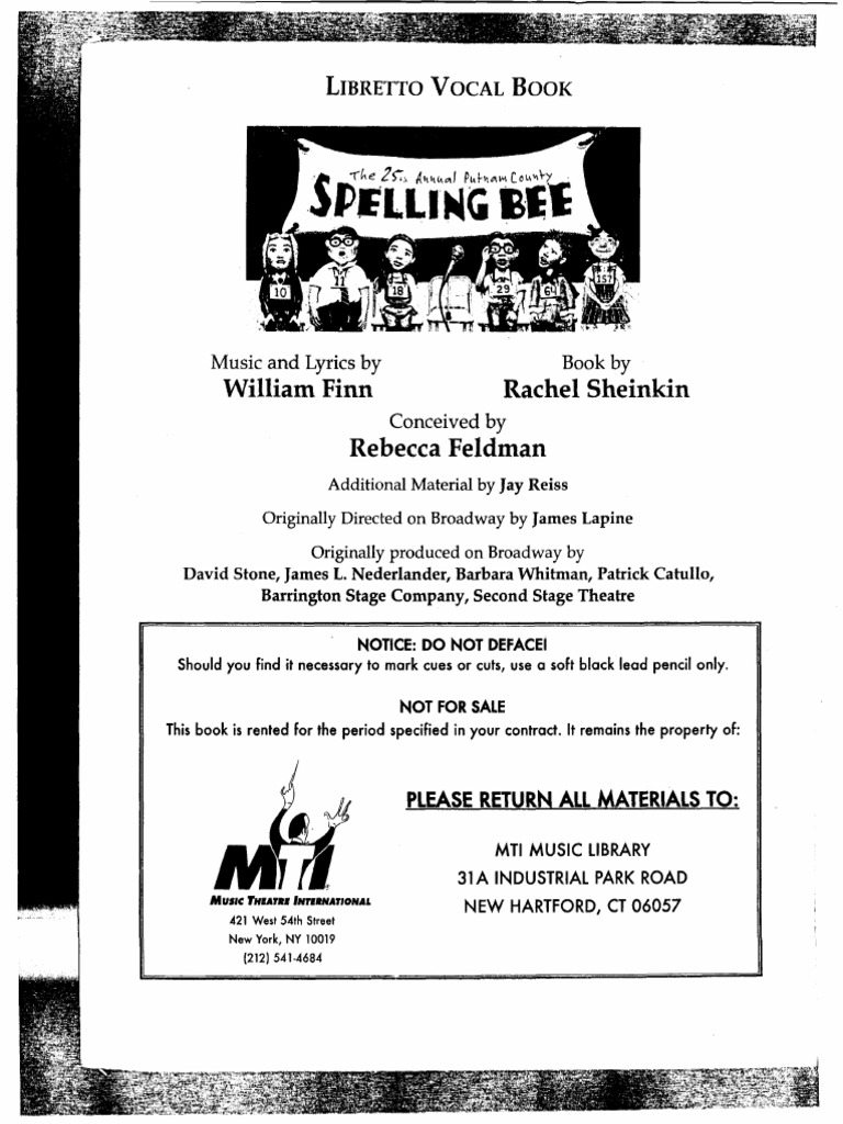 25th Annual Putnam County Spelling Bee Libretto PDF PDF