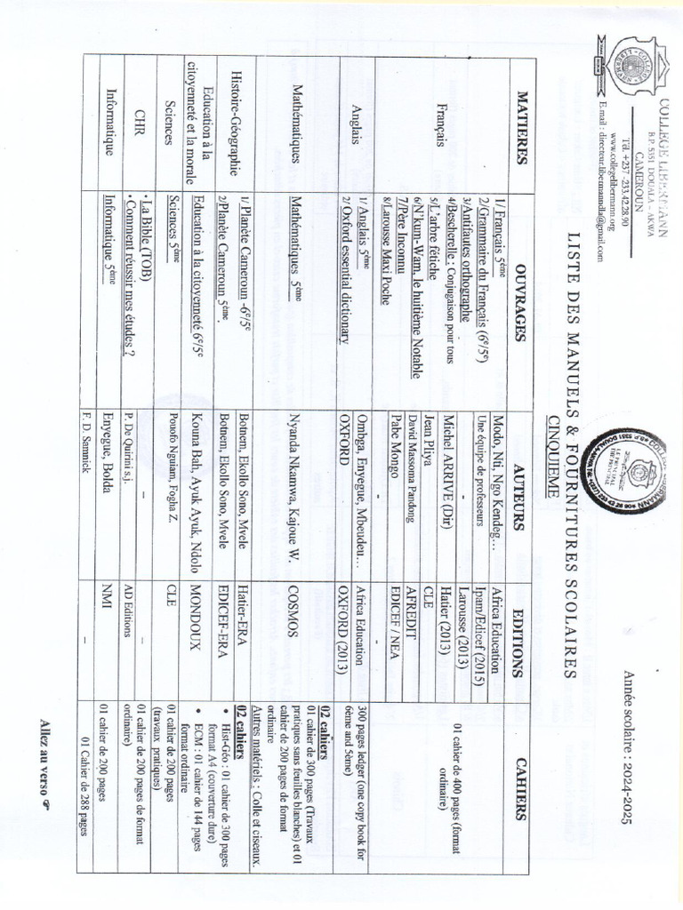 Liste Des Manuels Libermann 5eme | PDF
