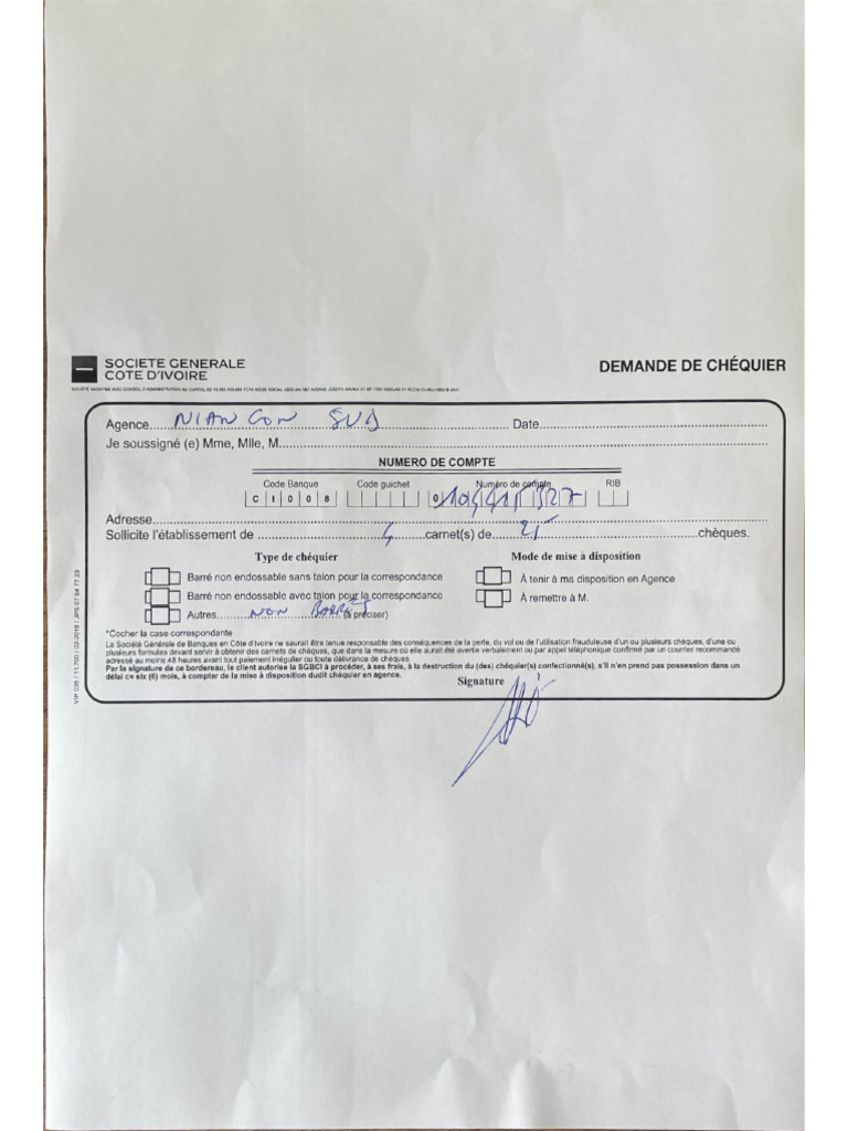 Demande Chequier | PDF