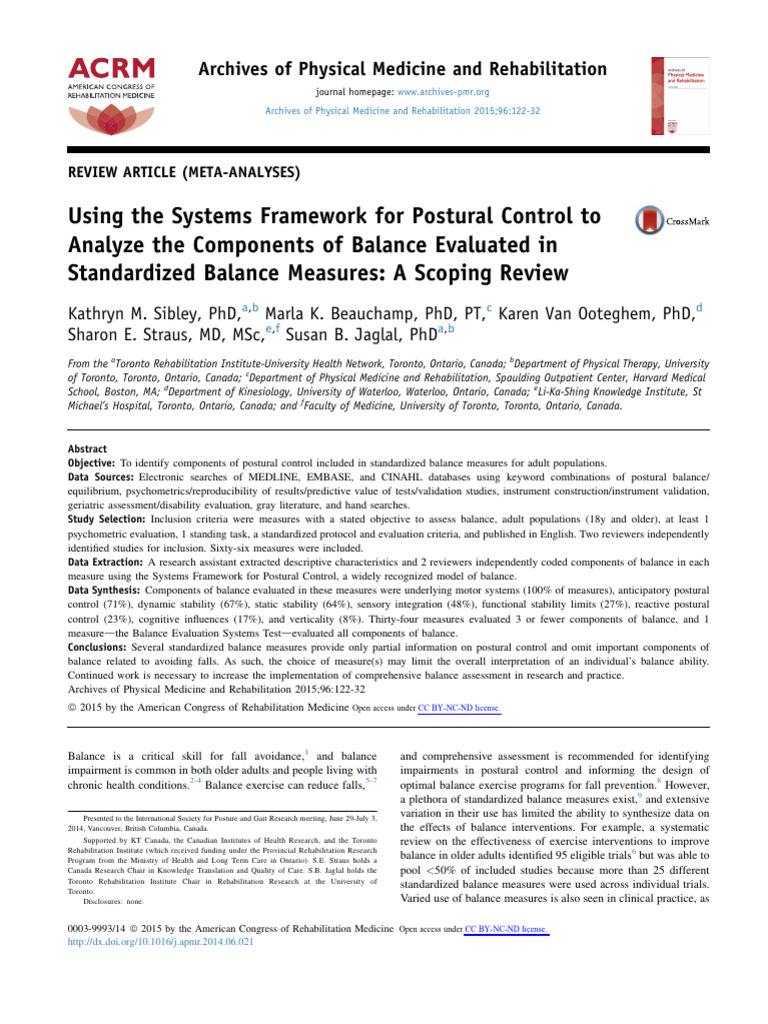 Using The Systems Framework For Postural Control To Analyze The ...