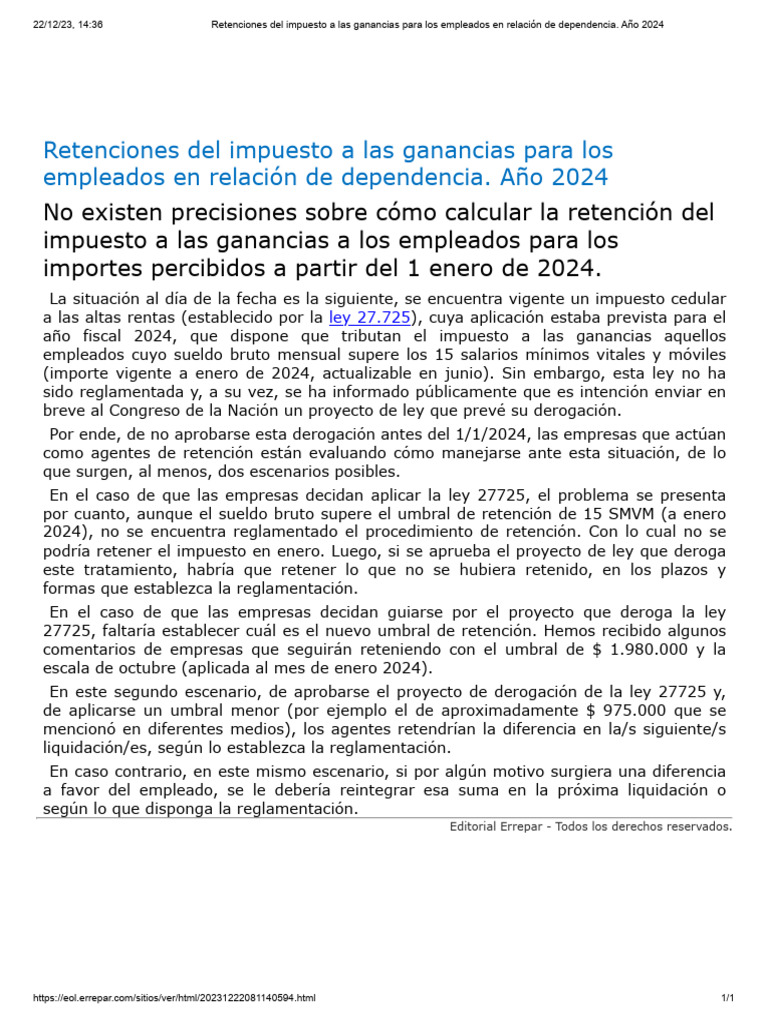Retenciones Del Impuesto A Las Ganancias para Los Empleados en Relación ...
