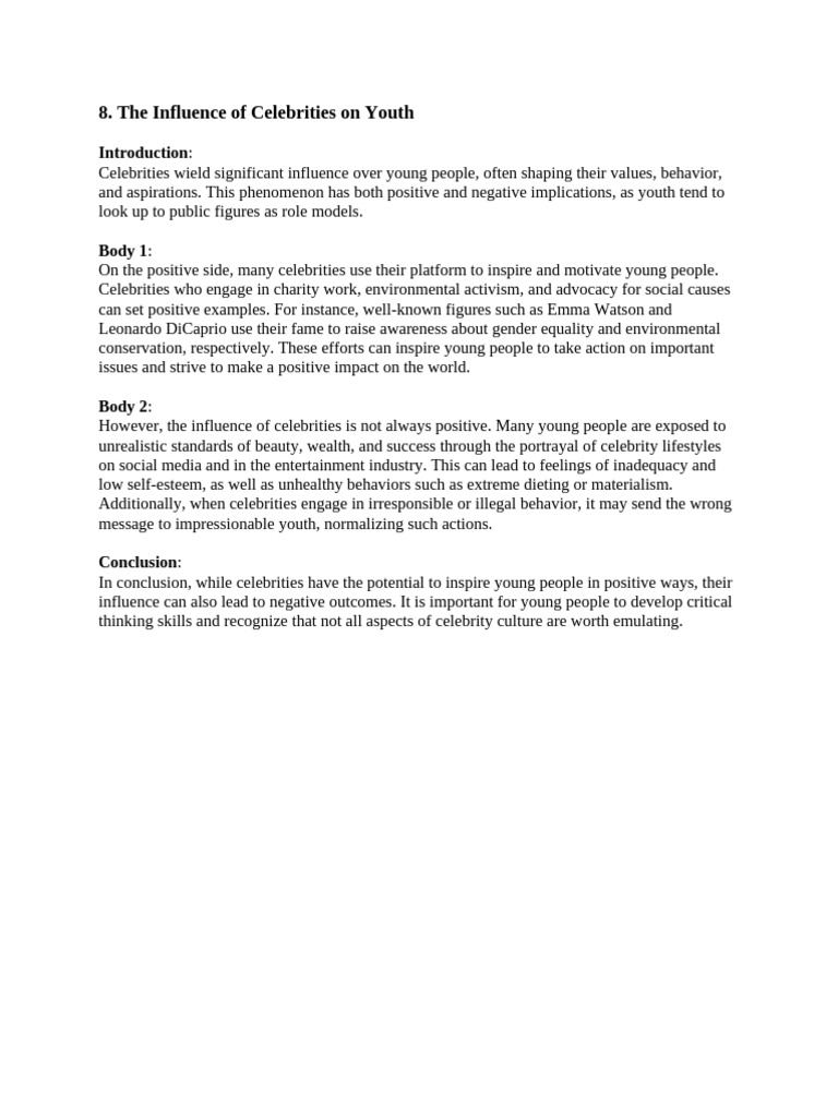 8. The Influence of Celebrities on Youth | PDF