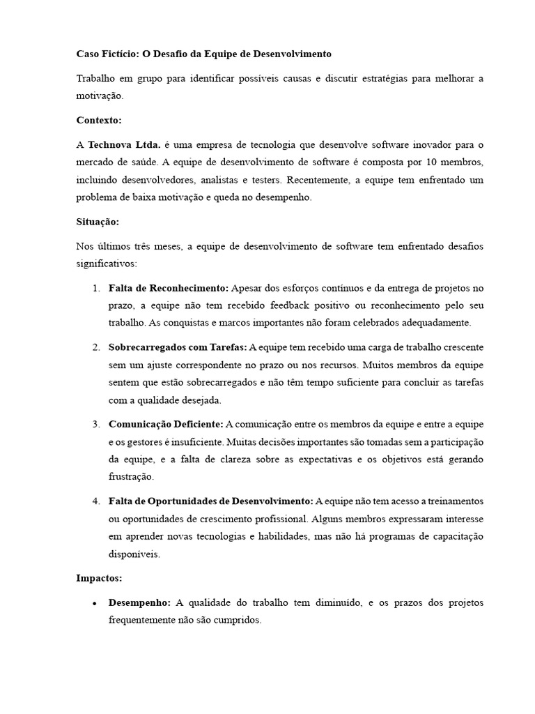 Caso Fictício | PDF | Desenvolvimento profissional