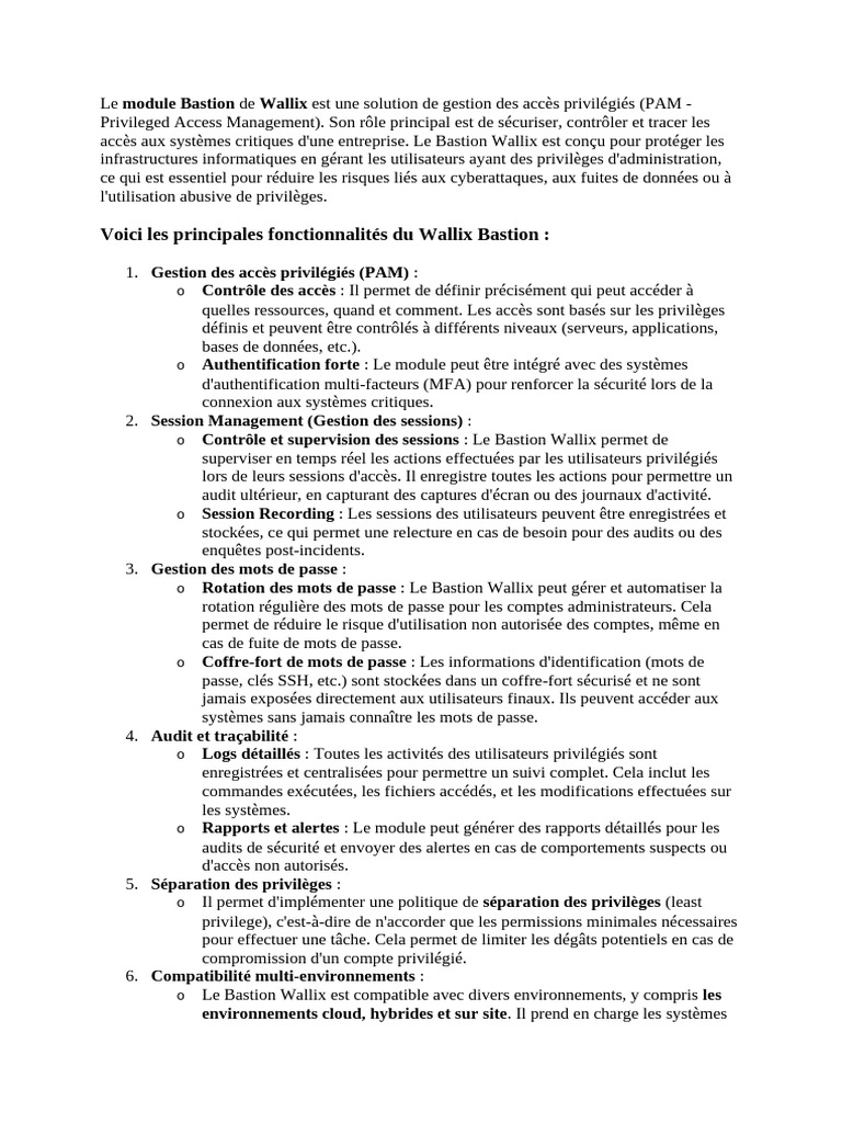 Le Module Bastion de Wallix Est Une Solution de Gestion Des Accès ...
