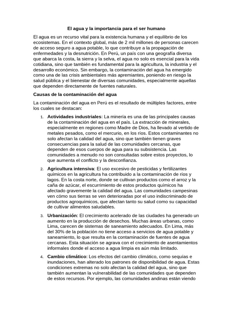 El Agua y La Importancia para El Ser Humano | PDF | Agua | Salud y ...