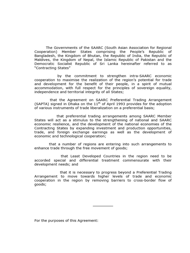 South Asian Free Trade Area Agreement | PDF | Drink | Finance & Money ...