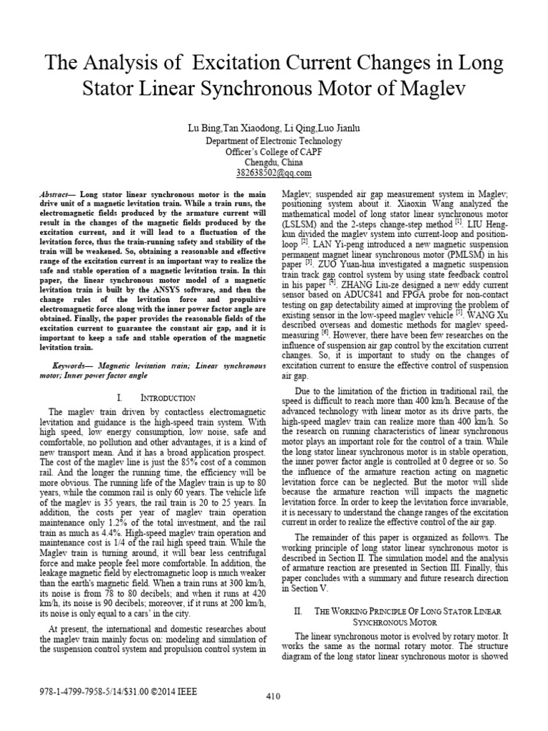 The analysis of excitation current changes in long stator linear