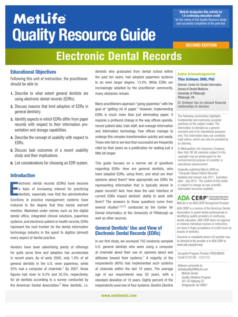 Electronic Dental Records 2nd Edition Usability Dentistry