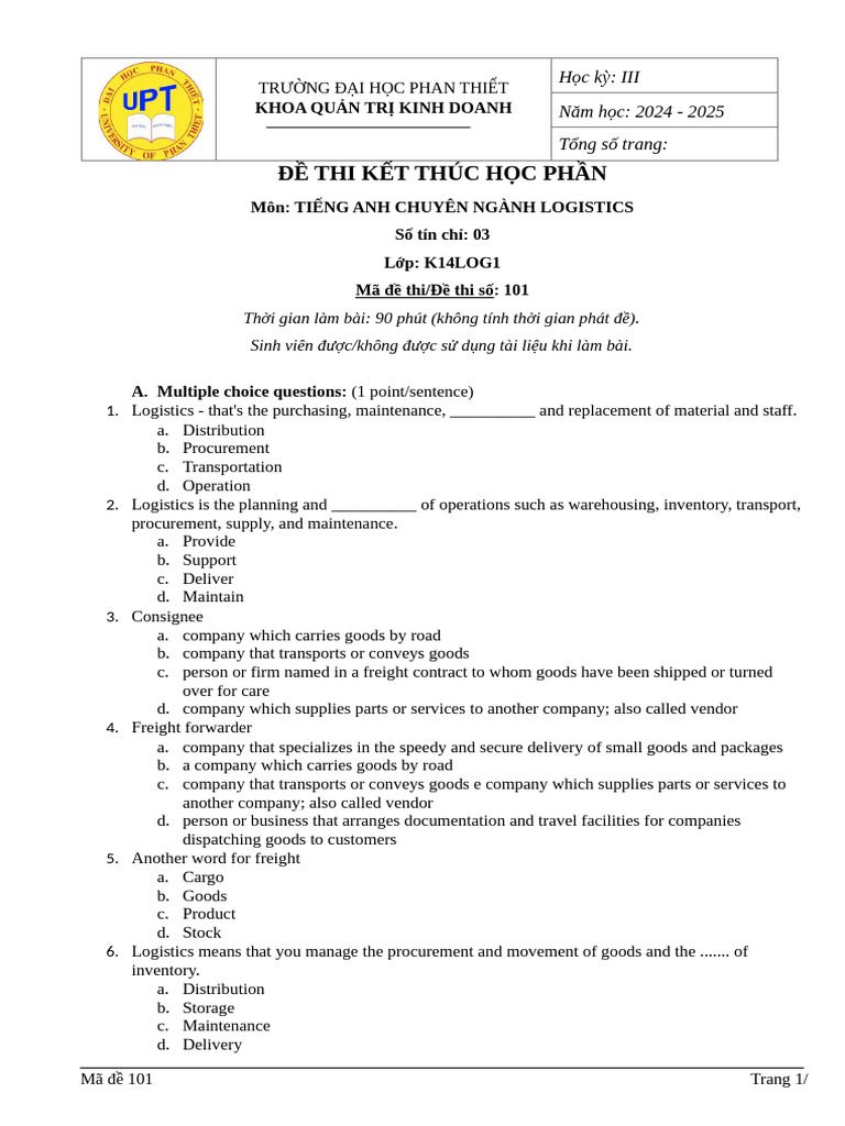 English Exam for Logistics Students | PDF | Electronic Data Interchange |  Business