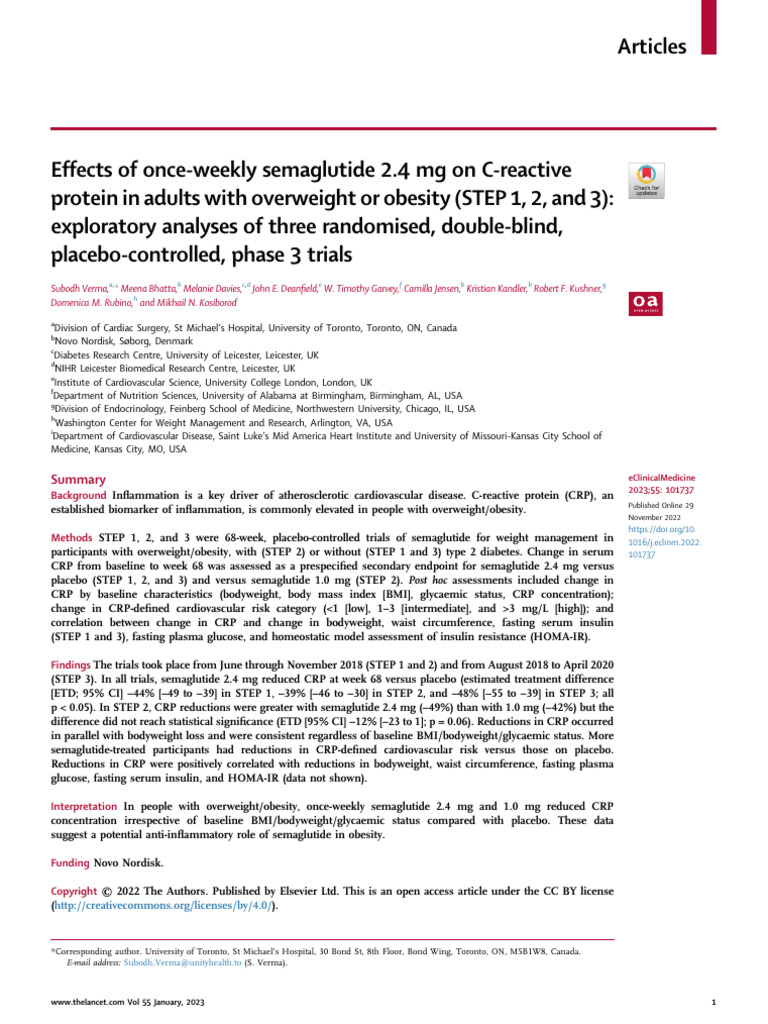 Effects of Once Weekly Semaglutide 2.4 MG On | PDF