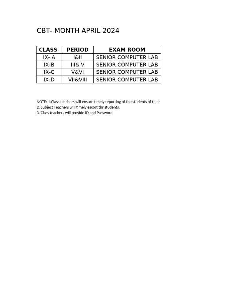 Cbt Schedule