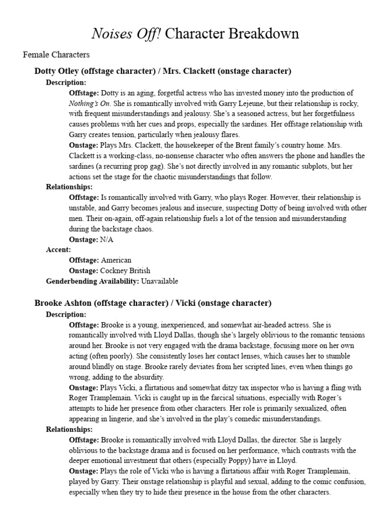 Noises Off! Character List | PDF
