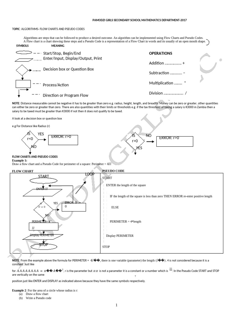 Leaflet on Flow Charts and Pseudo Codes (1) | PDF